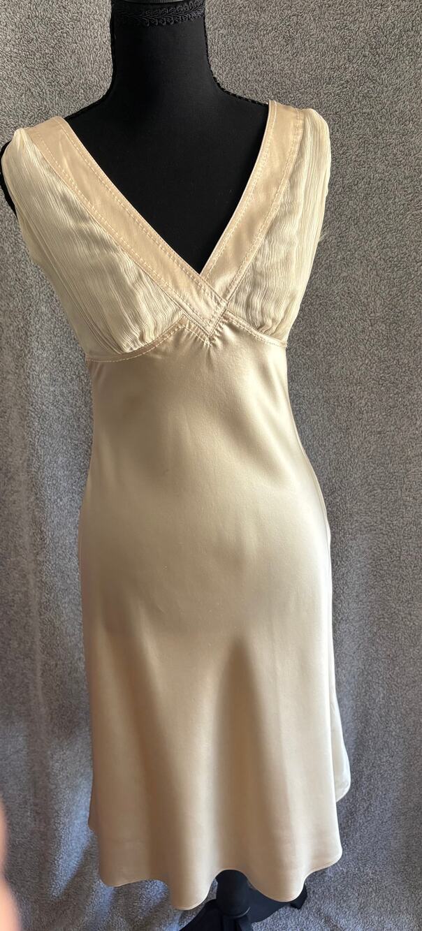Catherine Malandrino Silk Dress Size 4 Ivory Empire V Neck